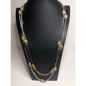 1038 Monet Vintage silver rose tone station link layer chain 62" necklace *read